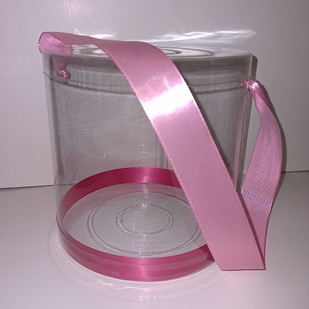 Прозрачный тубус с широкой розовой атласной лентой